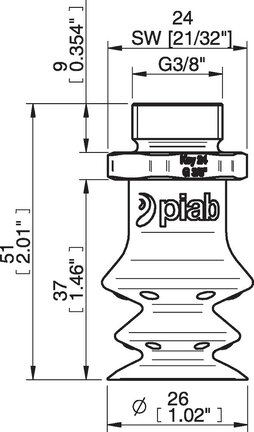 Przyssawka wielomieszkowa wykrywalna F-BX25, Silikon SIL 40°, G3/8" zew., bez filtra (S.FBX25DS40.G38MSS.00) (0207072) - Piab