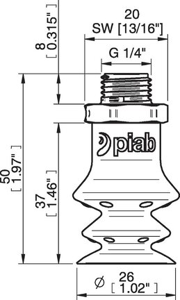 Przyssawka wielomieszkowa wykrywalna F-BX25, Silikon SIL 40°, G1/4" zew., bez filtra (S.FBX25DS40.G14MDC.00) (0207075) - Piab
