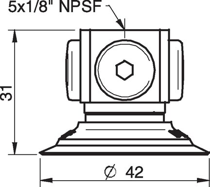 Przyssawka płaska F40, PE termoplastyczny TPU 81°, NPSF 5x1/8" wew., bez filtra (S.F40T81.NS518F.00) (0101590) - Piab