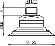 Przyssawka płaska F50, PE termoplastyczny TPU 81°, G1/4" zew., filtr siatkowy (S.F50T81.G14M.01) (0101786) - Piab