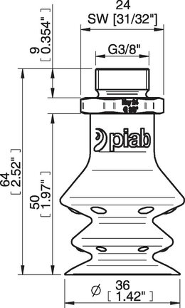 Przyssawka wielomieszkowa wykrywalna F-BX35, Silikon SIL 40°, G3/8" zew., bez filtra (S.FBX35DS40.G38MSS.00) (0207080) - Piab
