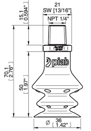 Przyssawka wielomieszkowa wykrywalna F-BX35, Silikon SIL 40°, NPT 1/4" zew., bez filtra (S.FBX35DS40.NT14MSS.00) (0207081) - Piab