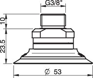 Przyssawka płaska F50, PE termoplastyczny TPU 81°, G3/8" zew., filtr siatkowy (S.F50T81.G38M.01) (0101788) - Piab