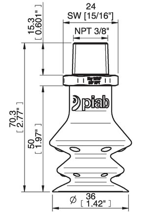 Przyssawka wielomieszkowa wykrywalna F-BX35, Silikon SIL 40°, NPT 3/8 zew., bez filtra (S.FBX35DS40.NT38MSS.00) (0207082) - Piab
