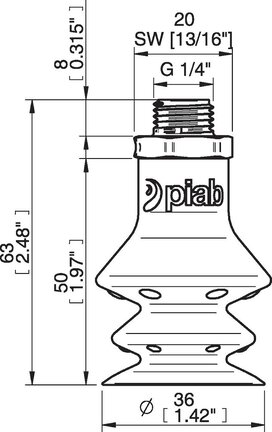 Przyssawka wielomieszkowa wykrywalna F-BX35, Silikon SIL 40°, G1/4" zew., bez filtra (S.FBX35DS40.G14MDC.00) (0207083) - Piab