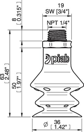 Przyssawka wielomieszkowa wykrywalna F-BX35, Silikon SIL 40°, NPT 1/4" zew., bez filtra (S.FBX35DS40.NT14MDC.00) (0207085) - Piab