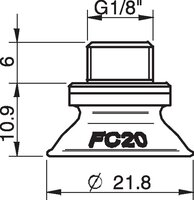 Przyssawka FC20P poliuretan 50, G 1/8 GZ / M5 GW, z filtrem siatkowym - Piab