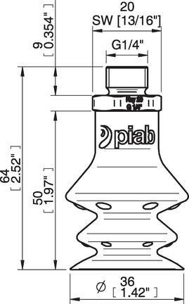 Przyssawka wielomieszkowa wykrywalna F-BX35, Silikon SIL 40°, G1/4" zew. obrotowy, bez filtra (S.FBX35DS40.G14MSS.00) (0207079) - Piab