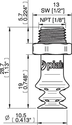 Przyssawka wielomieszkowa wykrywalna F-BX10, Silikon SIL 40°, NPT 1/8" zew., bez filtra (S.FBX10DS40.NT18MDC.00) (0207054) - Piab