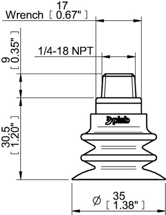 Przyssawka wielomieszkowa wykrywalna F-BXT35, Silikon SIL 40°, NPT 1/4" zew., 5-piSAVE , dławik 1,0 mm (S.FBXT35DS40.NT14M.54) (0210672) - Piab
