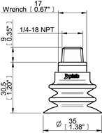 Przyssawka wielomieszkowa wykrywalna F-BXT35, Silikon SIL 40°, NPT 1/4" zew., filtr siatkowy (S.FBXT35DS40.NT14M.01) (0210673) - Piab