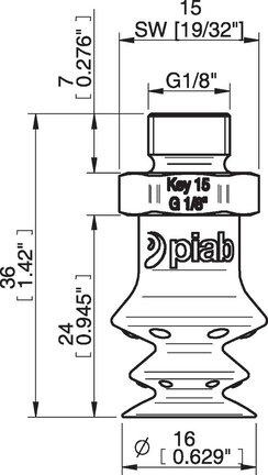 Przyssawka wielomieszkowa wykrywalna F-BX15, Silikon SIL 40°, G1/8" zew., bez filtra (S.FBX15DS40.G18MSS.00) (0207055) - Piab