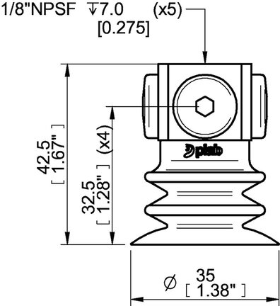 Przyssawka wielomieszkowa wykrywalna F-BXT35, Silikon SIL 40°, NPSF 5x1/8" wew., zawór dł. dwukierunkowy (S.FBXT35DS40.NS518F.52) (0210674) - Piab