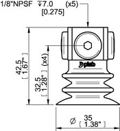 Przyssawka wielomieszkowa wykrywalna F-BXT35, Silikon SIL 40°, NPSF 5x1/8" wew., zawór dł. dwukierunkowy (S.FBXT35DS40.NS518F.52) (0210674) - Piab