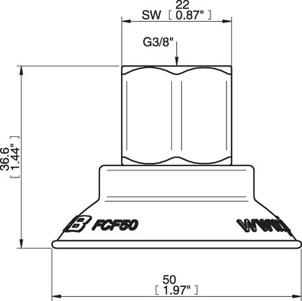 Przyssawka płaska wklęsła FCF50P, PU55°/60°, G3/8" wew., 17 mm, (FCF50P.4R.G66W) (0200685) - Piab