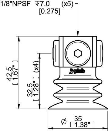 Przyssawka wielomieszkowa wykrywalna F-BXT35, Silikon SIL 40°, NPSF 5x1/8" wew., bez filtra (S.FBXT35DS40.NS518F.00) (0210675) - Piab