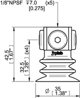 Przyssawka wielomieszkowa wykrywalna F-BXT35, Silikon SIL 40°, NPSF 5x1/8" wew., bez filtra (S.FBXT35DS40.NS518F.00) (0210675) - Piab