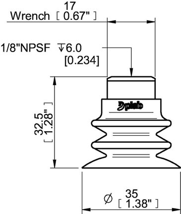 Przyssawka wielomieszkowa wykrywalna F-BXT35, Silikon SIL 40°, NPSF 8/8" wew., zawór dł. dwukierunkowy (S.FBXT35DS40.NS18F.52) (0210677) - Piab