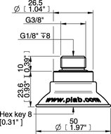 Przyssawka płaska wklęsła FCF50P, PU55°/60°, G3/8" zew., G1/8" wew., (FCF50P.3/8"m 1/8"f) (0126368) - Piab