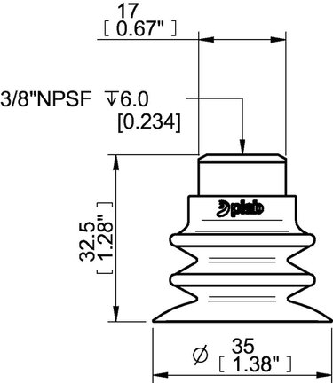 Przyssawka wielomieszkowa wykrywalna F-BXT35, Silikon SIL 40°, NPSF 8/8" wew., bez filtra (S.FBXT35DS40.NS18F.00) (0210679) - Piab