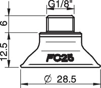 Przyssawka FC25P poliuretan 50, G 1/8 GZ / M5 GW, z filtrem siatkowym - Piab