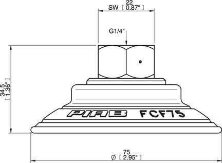 Przyssawka płaska wklęsła FCF75P, PU55°/60°, G1/4" wew., (FCF75P.5R.G75W) (0206937) - Piab