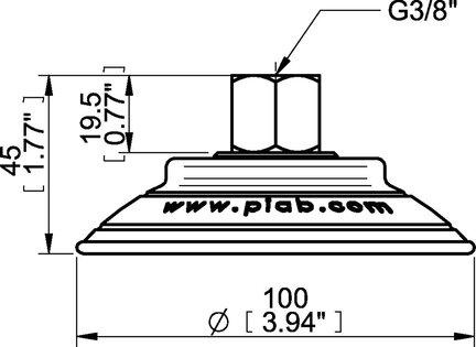 Przyssawka płaska wklęsła FCF100P, PU55°/60°, G3/8" wew., 17 mm, (FCF100P.5R.G62W) (0200690) - Piab
