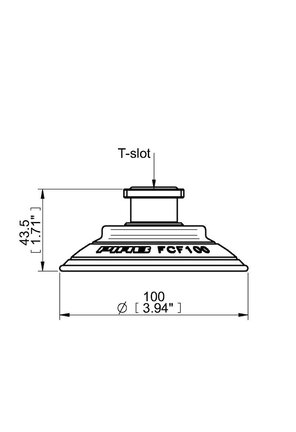 Przyssawka płaska wklęsła FCF100P, PU55°/60°, T-slot, filtr siatkowy, (FCF100P.5R.T1M) (0206931) - Piab