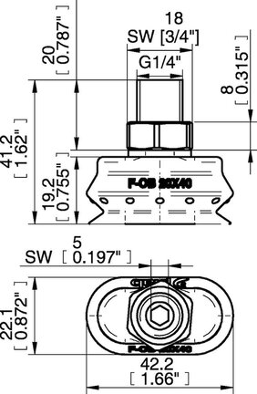 Przyssawka owalna mieszkowa wykrywalna F-OB 20x40 FCM, niewykrywalny, G1/4" zew. (0207045) - Piab