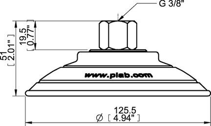 Przyssawka płaska wklęsła FCF125P, PU55°/60°, G3/8" wew., 17 mm, (FCF125P.5R.G62W) (0200693) - Piab