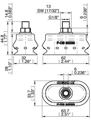 Przyssawka owalna mieszkowa wykrywalna F-OB 30x60, Silikon , G1/8" zew., FCM, (0205920) - Piab