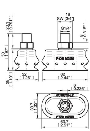 Przyssawka owalna mieszkowa wykrywalna F-OB 30x60, Silikon, G1/4" zew., FCM (0205923) - Piab