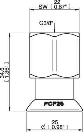 Przyssawka płaska wklęsła FCF25P, PU55°/60°, G3/8" wew., tworzywowy, (FCF25P.4R.G76WC) (0206895) - Piab