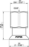 Przyssawka płaska wklęsła FCF25P, PU55°/60°, G3/8" wew., tworzywowy, (FCF25P.4R.G76WC) (0206895) - Piab