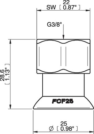 Przyssawka płaska wklęsła FCF25P, PU55°/60°, G3/8" wew., (FCF25P.4R.G71W) (0206909) - Piab