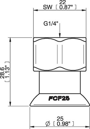 Przyssawka płaska wklęsła FCF25P, PU55°/60°, G1/4" wew., (FCF25P.4R.G75W) (0206919) - Piab