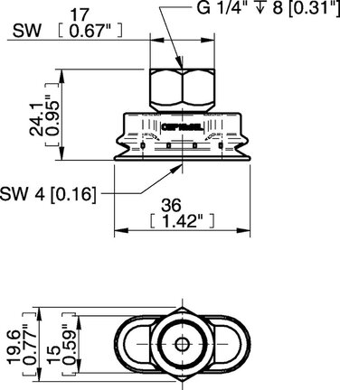 Przyssawka owalna mieszkowa OBF15x35P, złącze G1/4" wew., (OBF15x35P.L.5X.G83W) (0207594) - Piab