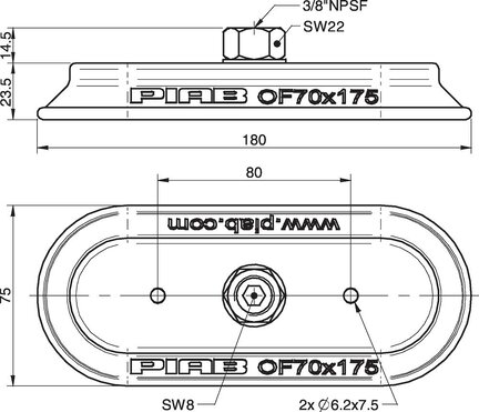 Przyssawka owalna płaska OF70x175P, PU60°, 3/8" NPSF wew., (OF70x175P.5E.N40W) (0108264) - Piab