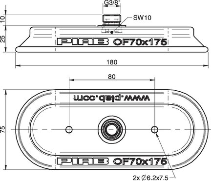 Przyssawka owalna płaska OF70x175P, PU60°, G3/8" zew., filtr siatkowy, (OF70x175P.5E.G40M) (0108671) - Piab