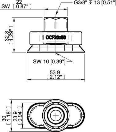 Przyssawka owalna wklęsła OCF20×50, PU60°, G3/8" wew., (OCF20x50P.5X.G70MR) (0207727) - Piab