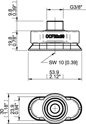 Przyssawka owalna wklęsła OCF20×50, PU60°, G3/8" zew., (OCF20x50P.5X.G69MR) (0207728) - Piab