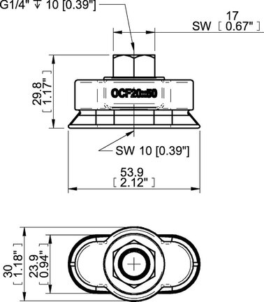 Przyssawka owalna wklęsła OCF20×50, PU60°, G1/4" wew., (OCF20x50P.5X.G75MR) (0207730) - Piab
