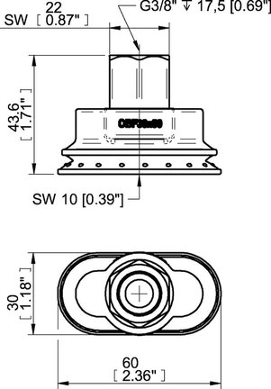 Przyssawka owalna mieszkowa OBF30x60P, złącze G3/8" wew., 17 mm, (OBF30x60P.5R.G78MR) (0209490) - Piab