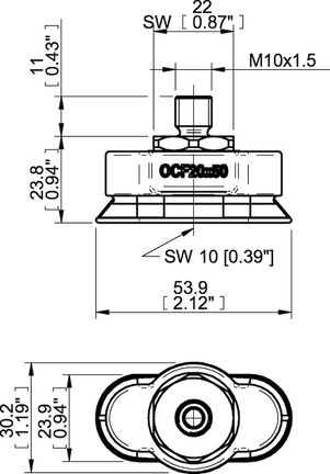 Przyssawka owalna wklęsła OCF20×50, (OCF20x50P.5X.M10MR) (0207732) - Piab