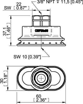 Przyssawka owalna mieszkowa OBF30x60P, złącze 3/8" NPT wew., (OBF30x60P.5R.N49MR) (0207736) - Piab