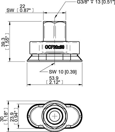 Przyssawka owalna wklęsła OCF20×50, PU60°, G3/8" wew., L=17 mm, (OCF20x50P.5X.G78MR) (0209497) - Piab