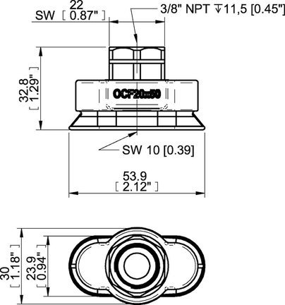 Przyssawka owalna wklęsła OCF20×50, PU60°, NPT3/8" wew., (OCF20x50P.5X.N49MR) (0207729) - Piab