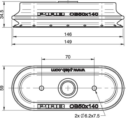 Przyssawka owalna mieszkowa OB50x140P, PU30°/60°, komplet, (OB50x140P.5K) (0109915) - Piab