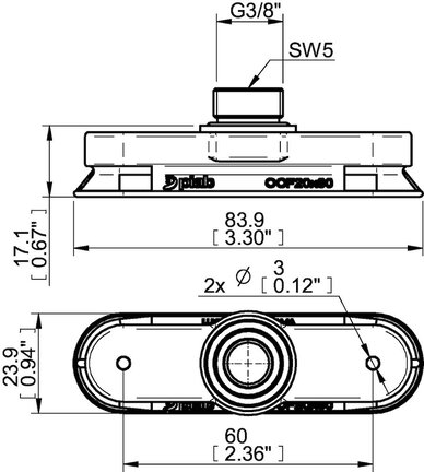 Przyssawka owalna wklęsła OCF20x80P, PU55°/60°, G3/8" zew., (OCF20x80P.5R.G41M) (0121847) - Piab