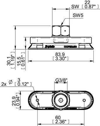 Przyssawka owalna wklęsła OCF20x80P, PU55°/60°, G3/8" wew., (OCF20x80P.5R.G45W) (0122455) - Piab
